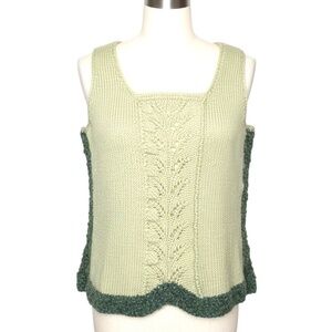 Handmade Knit Tank Top –  Sage Green Mixed Yarn – Sleeveless Boho Style